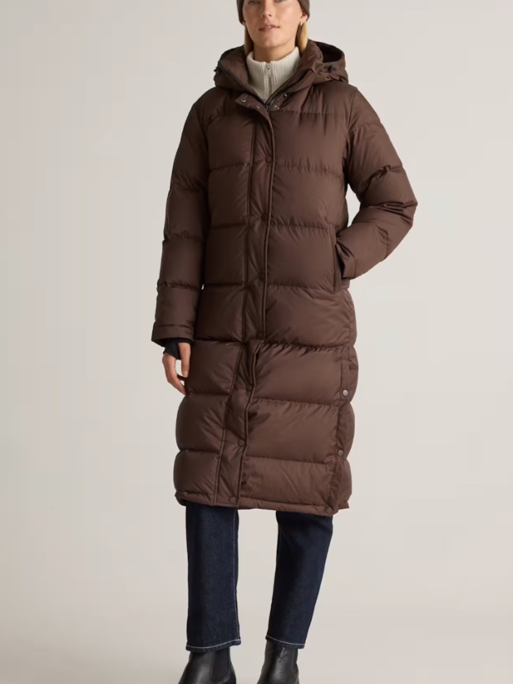 Quince - Responsible Down Long Puffer Jacket - Size: Small - Color: Hot Fudge